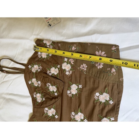 Free People Tank Top Blouse Brown Flowers Size Medium Croptop Elastic - Picture 10 of 10